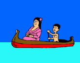 Dibujo Madre e hijo en canoa pintado por nyra