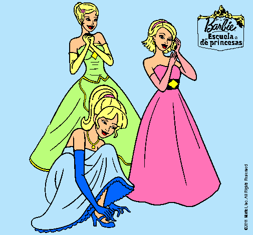 Dibujo Barbie y sus amigas vestidas de gala pintado por aslin