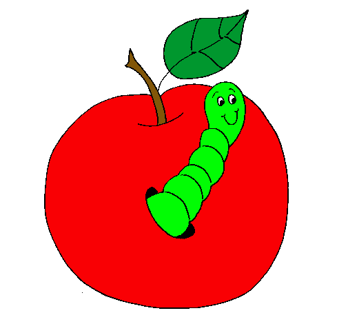 Dibujo Manzana con gusano pintado por luna-azul