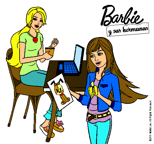 Barbie y su hermana merendando