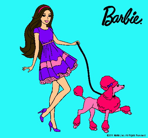 Barbie paseando a su mascota