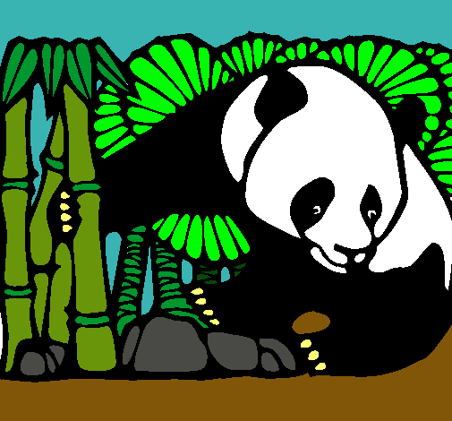 Dibujo Oso panda y bambú pintado por CHUMANEL