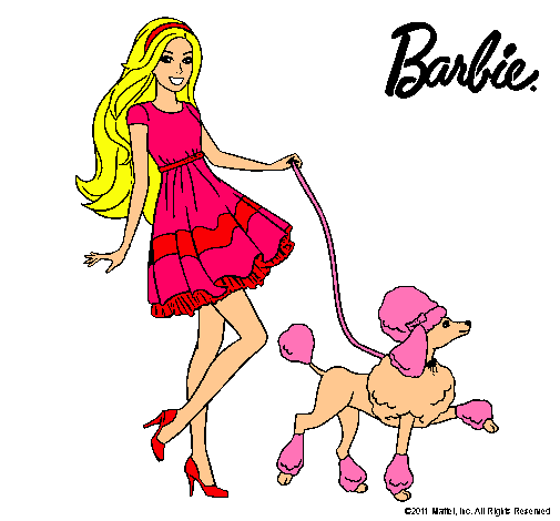 Barbie paseando a su mascota