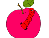 Dibujo Manzana con gusano pintado por youyim