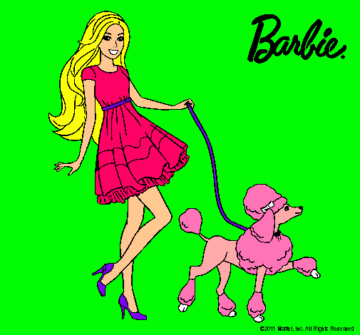 Barbie paseando a su mascota