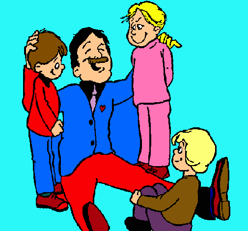 Papa con sus 3 hijos