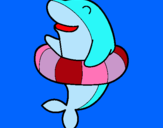 Dibujo Delfín con flotador pintado por nadador