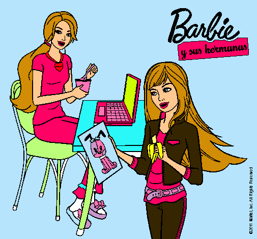 Barbie y su hermana merendando