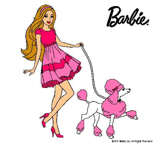 Barbie paseando a su mascota