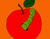 Dibujo Manzana con gusano pintado por aivi