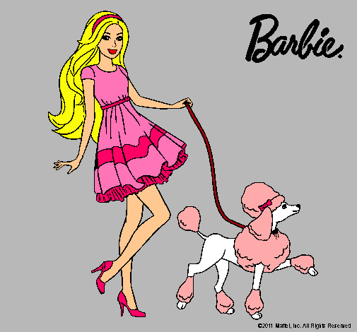 Barbie paseando a su mascota