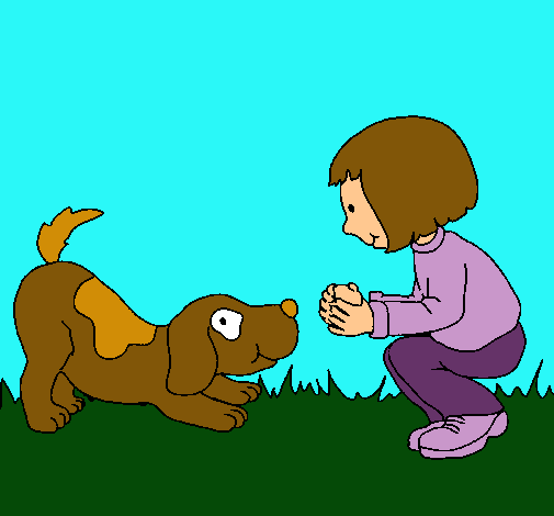 Niña y perro jugando