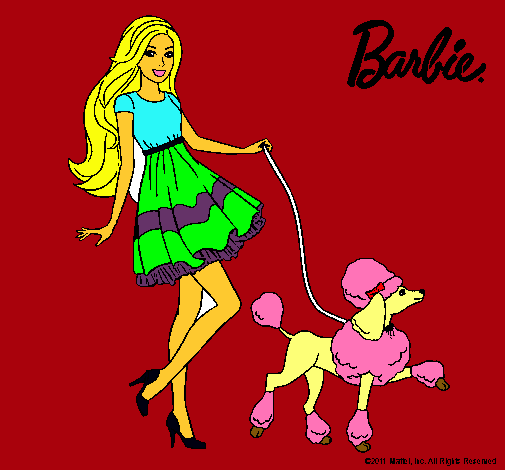 Barbie paseando a su mascota