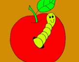 Dibujo Manzana con gusano pintado por EEEEEEEEEEE