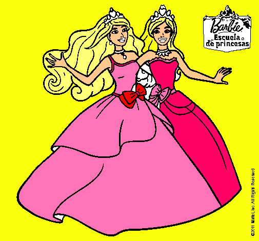Dibujo Barbie y su amiga súper felices pintado por lara280202