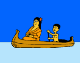 Dibujo Madre e hijo en canoa pintado por djjjjjjjjjjj