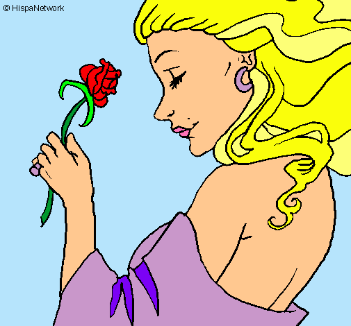Dibujo Princesa con una rosa pintado por BelenR