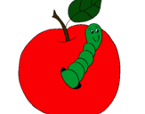 Dibujo Manzana con gusano pintado por jhik