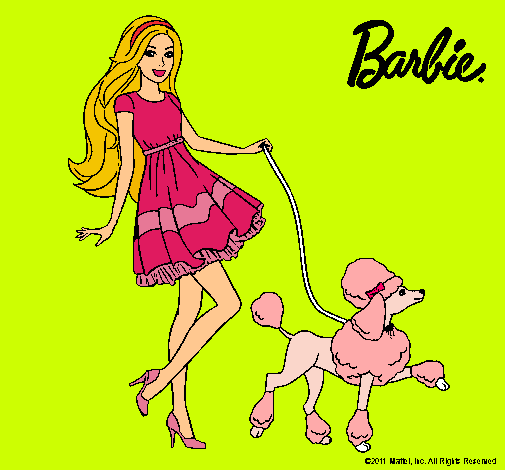 Barbie paseando a su mascota