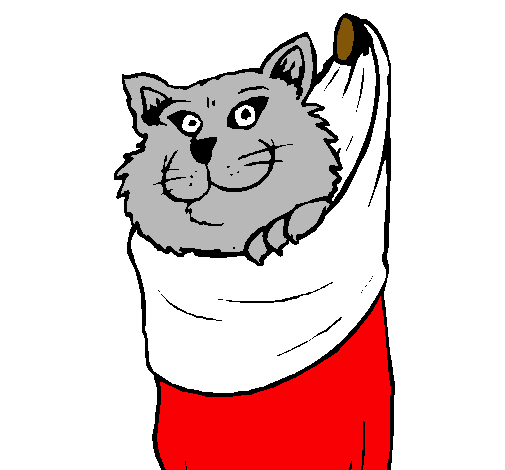 Dibujo Gato dentro de una calcetín pintado por graciela21