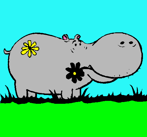 Dibujo Hipopótamo con flores pintado por fantastiks