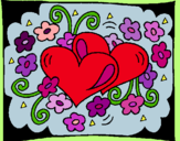 Dibujo Corazones y flores pintado por Helga
