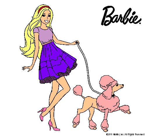 Barbie paseando a su mascota