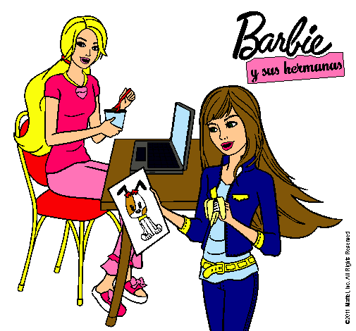 Barbie y su hermana merendando