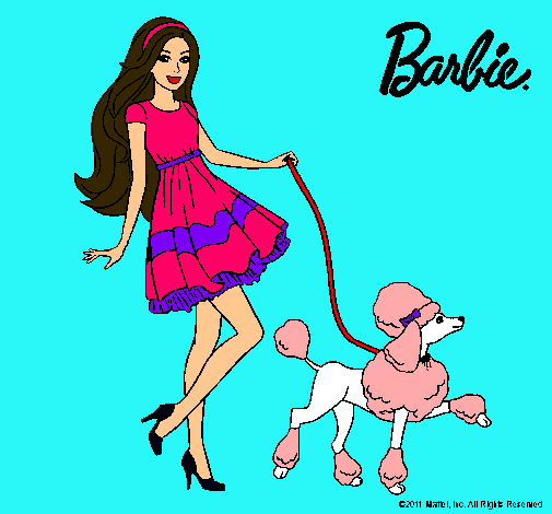 Barbie paseando a su mascota