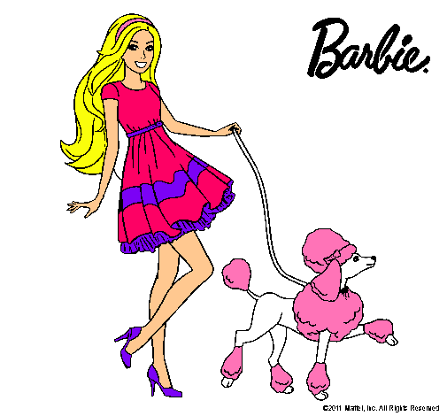 Dibujo Barbie paseando a su mascota pintado por lara280202