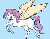 Dibujo Pegaso volando pintado por unicornio