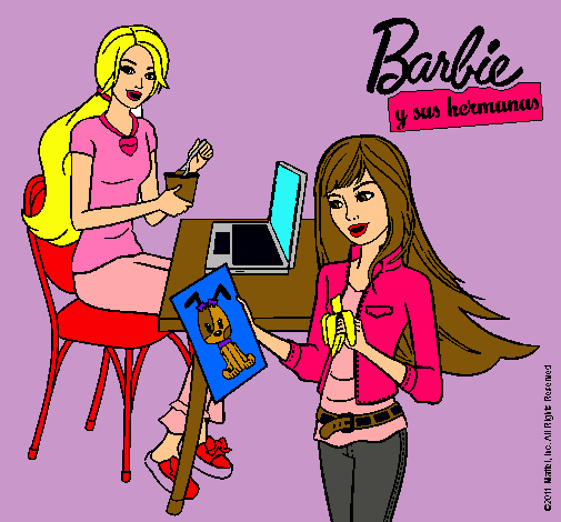 Barbie y su hermana merendando