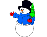 Dibujo muñeco de nieve con árbol pintado por Manchegorap1