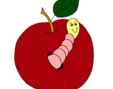 Dibujo Manzana con gusano pintado por ginger