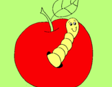 Dibujo Manzana con gusano pintado por imajenes 