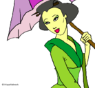Dibujo Geisha con paraguas pintado por elenuska02