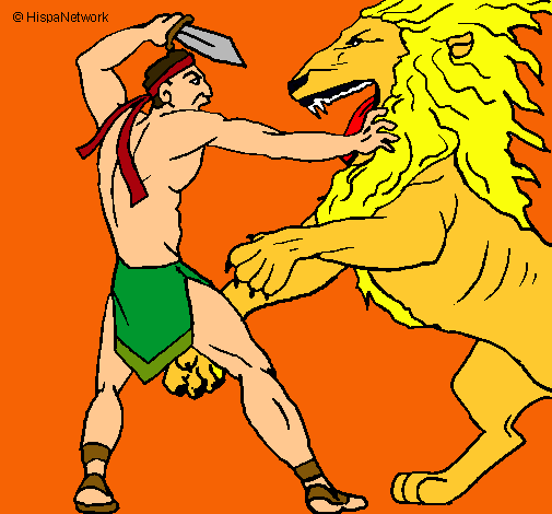 Dibujo Gladiador contra león pintado por WoldenHz