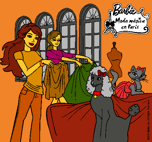 Dibujo Barbie y su amiga mirando ropa pintado por Angyyy