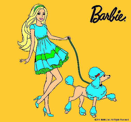 Barbie paseando a su mascota