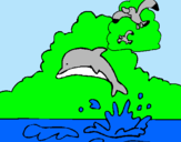 Dibujo Delfín y gaviota pintado por chupete