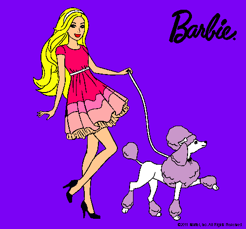 Barbie paseando a su mascota