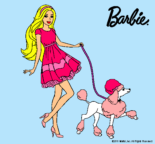 Barbie paseando a su mascota