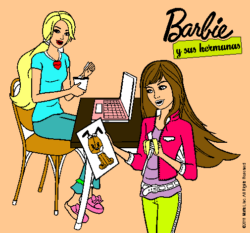 Barbie y su hermana merendando