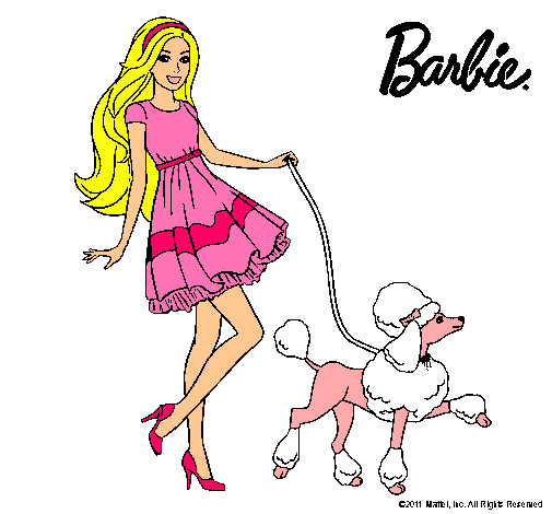 Barbie paseando a su mascota