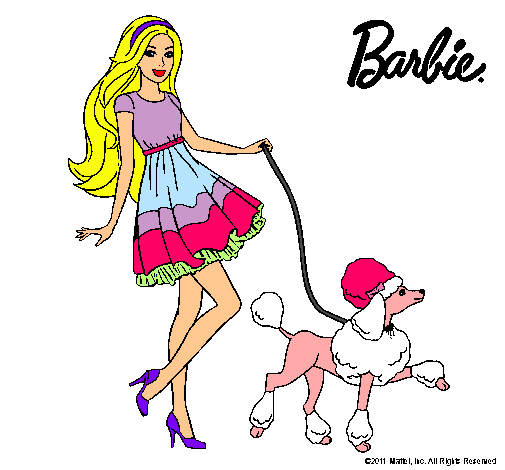 Barbie paseando a su mascota