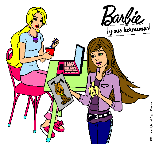 Barbie y su hermana merendando