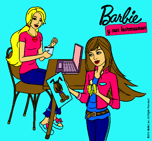 Barbie y su hermana merendando