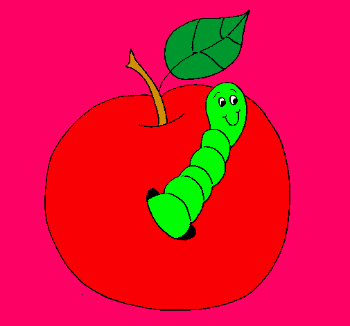 Dibujo Manzana con gusano pintado por ximenitap