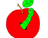 Dibujo Manzana con gusano pintado por eduardito