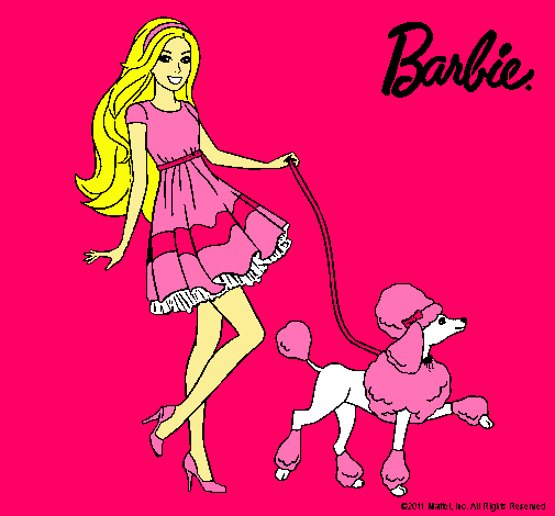 Barbie paseando a su mascota